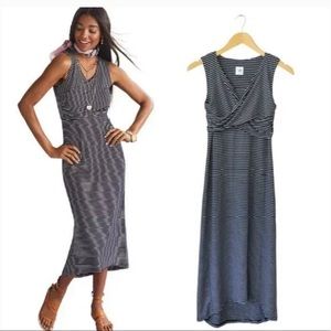 Cabi Navy MIDI high low spring dress